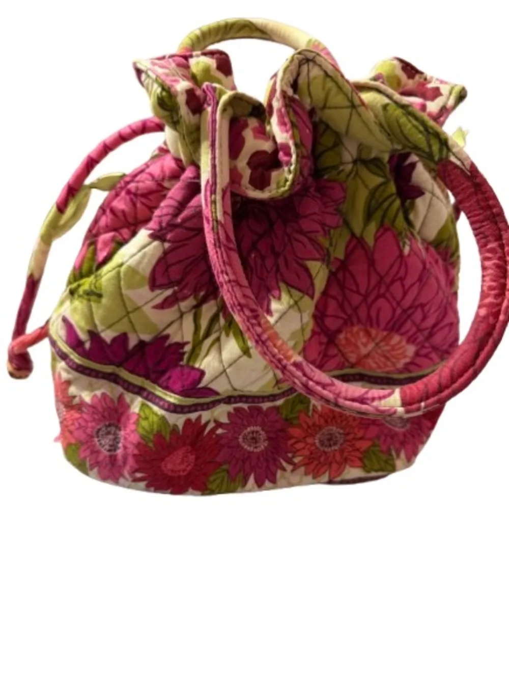 🎉HOST PICK Vera Bradley”Hello Dahlia!”Cinch Bucket Handbag-Retired Pink&Green